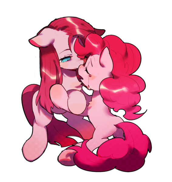 Size: 1280x1355 | Tagged: safe, alternate version, artist:agrewithnosauce, derpibooru import, pinkie pie, earth pony, pony, boop, chest fluff, crying, duality, eyes closed, female, floppy ears, image, mare, missing cutie mark, noseboop, open mouth, pinkamena diane pie, png, sad, self ponidox, simple background, transparent background