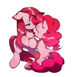 Size: 1280x1355 | Tagged: safe, alternate version, artist:agrewithnosauce, derpibooru import, pinkie pie, earth pony, pony, boop, chest fluff, crying, duality, eyes closed, female, floppy ears, image, mare, missing cutie mark, noseboop, open mouth, pinkamena diane pie, png, sad, self ponidox, simple background, transparent background