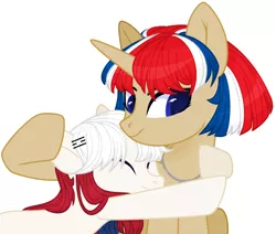 Size: 2738x2322 | Tagged: safe, artist:teepew, artist:thieeur-nawng, derpibooru import, ponified, earth pony, pony, unicorn, base used, eyes closed, hug, image, jewelry, nation ponies, necklace, north korea, png, simple background, south korea, white background