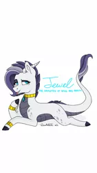 Size: 720x1280 | Tagged: safe, artist:lisaartista365, derpibooru import, oc, oc:jewel, unofficial characters only, dracony, hybrid, bracelet, dracony oc, female, image, interspecies offspring, jewelry, leonine tail, lying down, necklace, next generation, offspring, parent:rarity, parent:spike, parents:sparity, png, simple background, tongue out, white background