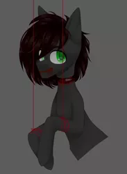 Size: 1900x2600 | Tagged: semi-grimdark, artist:san_saniych, derpibooru import, oc, oc:dextren, earth pony, pony, blood, bloody mouth, decapitated, green eyes, image, looking at you, png, puppet strings, severed head, solo