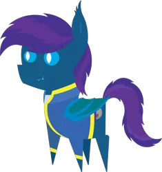 Size: 5699x6073 | Tagged: safe, artist:tikibat, derpibooru import, oc, oc:stardust, oc:stardust(cosmiceclipse), unofficial characters only, bat pony, pony, bat pony oc, bat wings, clothes, derpibooru exclusive, ear fluff, fallout, fangs, image, male, membranous wings, png, simple background, slit eyes, slit pupils, solo, stallion, transparent background, vault suit, wings
