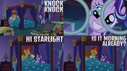 Size: 2000x1125 | Tagged: safe, derpibooru import, edit, edited screencap, editor:quoterific, screencap, starlight glimmer, sunburst, pony, unicorn, uncommon bond, duo, eyes closed, female, glasses, gritted teeth, image, male, messy mane, open mouth, png, surprised, teeth, trotting