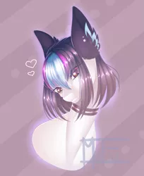 Size: 1521x1860 | Tagged: safe, artist:minelvi, derpibooru import, oc, unofficial characters only, earth pony, pony, abstract background, bust, choker, ear fluff, earth pony oc, image, png, signature, solo