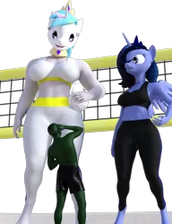 Size: 596x777 | Tagged: safe, artist:pose, derpibooru import, princess celestia, princess luna, oc, oc:anon, anthro, human, pony, unguligrade anthro, 3d, female, giant pony, giantess, giantlestia, image, larger female, macro, male, png, simple background, size difference, smaller male, transparent background