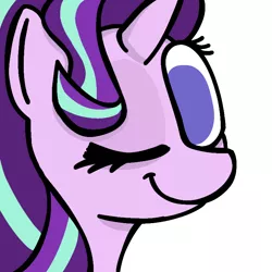Size: 768x768 | Tagged: safe, artist:fraciss, derpibooru import, starlight glimmer, pony, unicorn, bust, image, one eye closed, png, simple background, solo, white background, wink