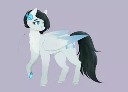 Size: 3327x2390 | Tagged: safe, artist:nyota71, derpibooru import, oc, oc:violina, unofficial characters only, pegasus, pony, derpibooru community collaboration, +oc:violina, 2022 community collab, belly fluff, cloven hooves, colored pupils, colored wings, colored wingtips, female, g4, headphones, image, ipod, mare, music player, pegasus oc, png, simple background, smiling, solo, unshorn fetlocks, wings