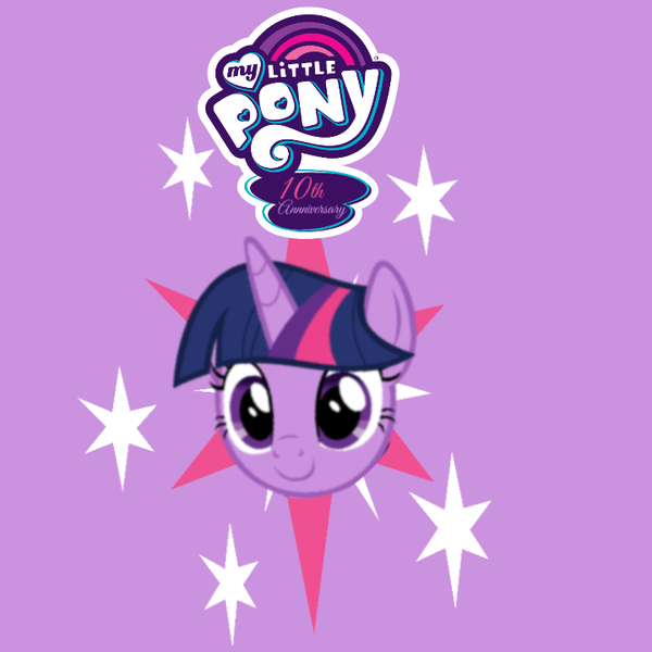 Size: 720x720 | Tagged: safe, artist:andoanimalia, artist:blackgryph0n, artist:funimation2002, derpibooru import, twilight sparkle, caption, cutie mark, happy birthday mlp:fim, image, image macro, mlp fim's tenth anniversary, my little pony logo, png, solo, text