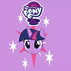 Size: 720x720 | Tagged: safe, artist:andoanimalia, artist:blackgryph0n, artist:funimation2002, derpibooru import, twilight sparkle, caption, cutie mark, happy birthday mlp:fim, image, image macro, mlp fim's tenth anniversary, my little pony logo, png, solo, text