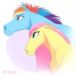 Size: 2300x2300 | Tagged: safe, artist:punkypants, derpibooru import, fluttershy, rainbow dash, pegasus, pony, bust, duo, female, folded wings, hoers, image, jpeg, mare, portrait, profile, signature, simple background, white background, wings