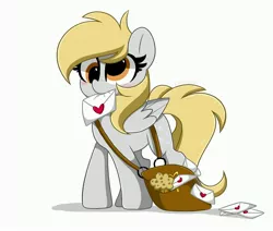 Size: 4096x3476 | Tagged: safe, artist:kittyrosie, derpibooru import, derpy hooves, pegasus, pony, blushing, cute, derpabetes, food, image, jpeg, mail, muffin, simple background, solo, that pony sure does love muffins, white background