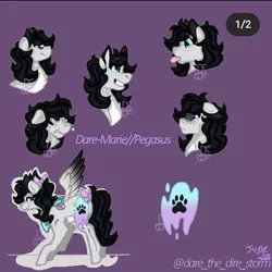 Size: 720x720 | Tagged: safe, artist:darestorm, derpibooru import, oc, unofficial characters only, pegasus, pony, :p, bust, female, image, jpeg, mare, paw prints, pegasus oc, purple background, signature, simple background, smiling, solo, tongue out, wings