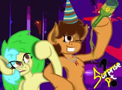 Size: 866x637 | Tagged: safe, derpibooru import, oc, oc:maría teresa de los ponyos paguetti, oc:portal breakway, unofficial characters only, earth pony, pony, alcohol, female, food, hat, image, jpeg, mare, mascot, party hat, ñ