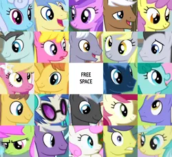 Size: 1555x1420 | Tagged: safe, derpibooru import, edit, edited screencap, editor:jaredking203, screencap, amethyst star, caramel, cherry berry, comet tail, dark moon, derpy hooves, goldengrape, graphite, lemony gem, lily, lily valley, linky, lucky clover, merry may, mochaccino, neon lights, parasol, rare find, rising star, roseluck, royal riff, shoeshine, silver script, sir colton vines iii, spring melody, sprinkle medley, star hunter, thorn (character), twinkleshine, vinyl scratch, warm front, earth pony, pegasus, pony, unicorn, bingo, female, image, male, mare, png, stallion