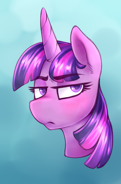 Size: 1332x2016 | Tagged: safe, artist:anon_1515, derpibooru import, twilight sparkle, unicorn, bust, eyebrows, female, frown, head, image, lidded eyes, png, simple background, solo, unamused, unicorn twilight