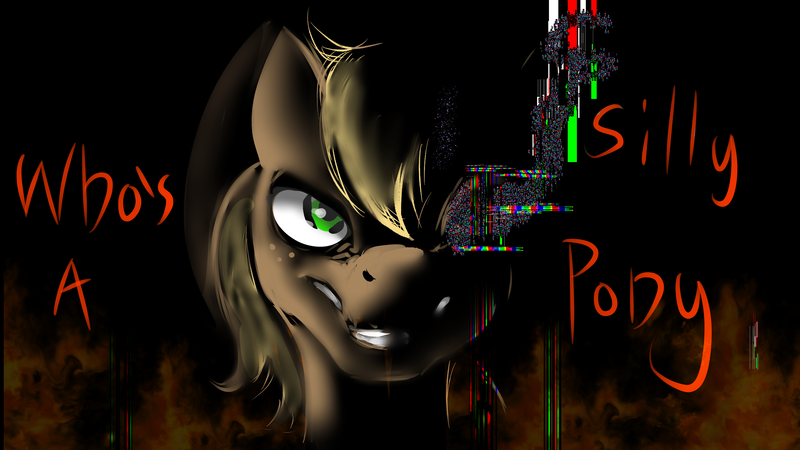 Size: 3840x2160 | Tagged: grimdark, artist:brainiac, derpibooru import, oc, oc:calamity, fallout equestria, derpibooru exclusive, desperado hat, evil grin, glitch art, grin, image, png, quote, scary, smiling, solo