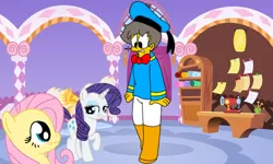 Size: 1152x693 | Tagged: safe, artist:haileykitty69, derpibooru import, fluttershy, rarity, human, pegasus, unicorn, clothes, crossover, donald duck, fluttermour, image, png, sailor uniform, seymour skinner, the simpsons, uniform