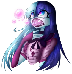Size: 2893x2985 | Tagged: semi-grimdark, artist:mywasasi, derpibooru import, sonata dusk, equestria girls, bowtie, choker, crying, image, inverted eyes, lipstick, music notes, png, simple background, singing, soap, soap bubble, solo, transparent background