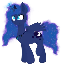 Size: 3108x3300 | Tagged: source needed, safe, artist:kotwitz, derpibooru import, princess luna, alicorn, pony, alternate design, collar, crown, cutie mark, ethereal mane, happy birthday mlp:fim, image, jewelry, magic, mlp fim's tenth anniversary, png, raised hoof, regalia, simple background, solo, spread wings, transparent background, wings