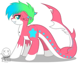 Size: 1486x1200 | Tagged: safe, artist:amgiwolf, derpibooru import, oc, unofficial characters only, original species, pony, shark, shark pony, cute, ear piercing, eyelashes, grin, image, piercing, png, simple background, smiling, socks (coat marking), solo, transparent background