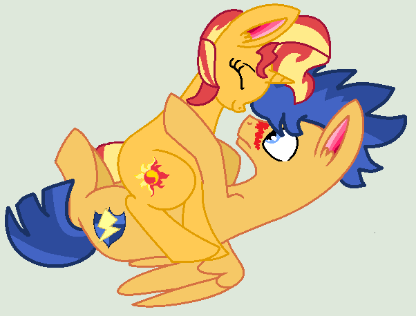 Size: 602x458 | Tagged: safe, artist:jadethepegasus, derpibooru import, flash sentry, sunset shimmer, pegasus, pony, unicorn, blushing, female, flashimmer, image, male, png, shipping, sitting on, sitting on pony, smiling, straight