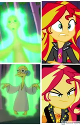 Size: 3300x5100 | Tagged: safe, artist:tjxendlue, derpibooru import, edit, edited screencap, screencap, sunset shimmer, equestria girls, annoyed, flashlight (object), glow, image, implied mane six, implied sci-twi, mr burns, png, shocked, story included, surprised, the simpsons, unamused