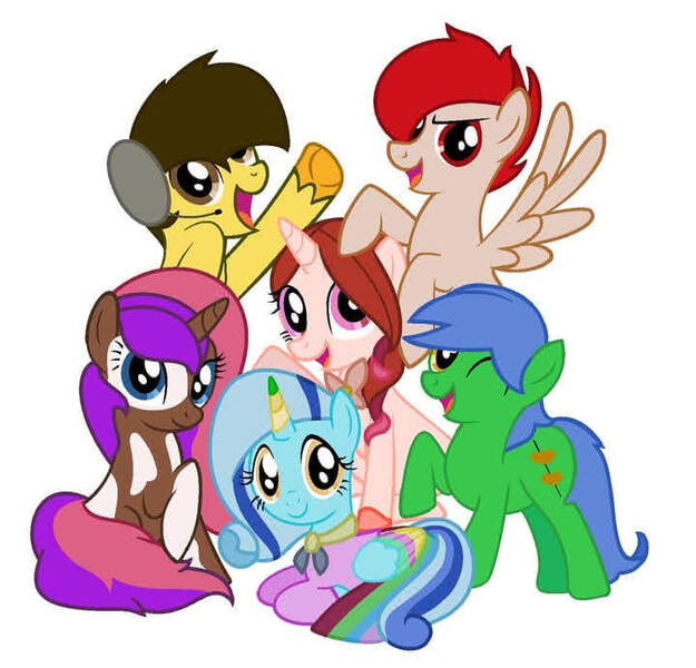 Size: 720x691 | Tagged: artist needed, safe, derpibooru import, oc, oc:staticspark, earth pony, pony, blue mane, female, group, image, jpeg, male, mare, simple background, stallion, white background