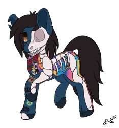 Size: 1120x1199 | Tagged: safe, alternate version, artist:ashersketch, derpibooru import, oc, ponified, ponified:oliver sykes, earth pony, pony, undead, zombie, zombie pony, blood, bone, bring me the horizon, commission, dissectibles, fangs, image, lip piercing, male, organs, piercing, png, rainbow blood, raised hoof, signature, simple background, skeleton, solo, stallion, tattoo, torn ear, transparent background, unshorn fetlocks, ych result