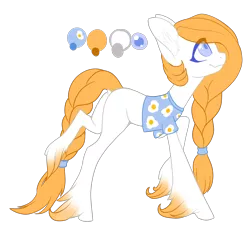 Size: 2629x2407 | Tagged: safe, artist:helemaranth, derpibooru import, oc, oc:mia, unofficial characters only, earth pony, pony, braid, braided tail, earth pony oc, hoof fluff, image, looking up, png, reference sheet, simple background, smiling, solo, transparent background