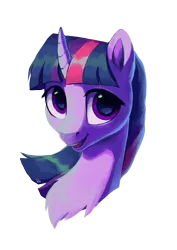 Size: 2480x3508 | Tagged: safe, artist:loonya, derpibooru import, twilight sparkle, pony, unicorn, bust, chest fluff, curved horn, horn, image, looking at you, png, portrait, simple background, smiling, smiling at you, solo, transparent background