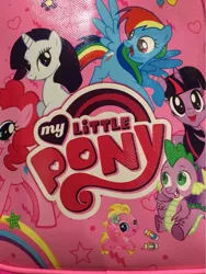 Size: 481x640 | Tagged: safe, derpibooru import, applejack, fluttershy, pinkie pie, rainbow dash, rarity, spike, twilight sparkle, earth pony, pegasus, pony, unicorn, female, image, jpeg, male, mane six, mare, my little pony logo, photo