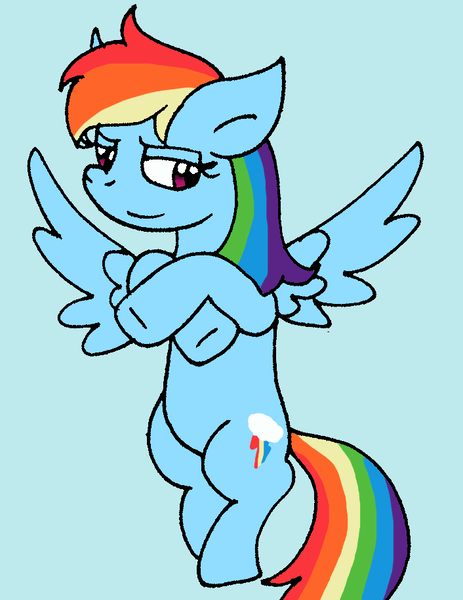 Size: 706x914 | Tagged: safe, artist:cmara, derpibooru import, rainbow dash, pegasus, pony, blue background, crossed arms, female, flying, image, mare, png, simple background, smiling, smirk, solo
