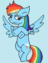 Size: 706x914 | Tagged: safe, artist:cmara, derpibooru import, rainbow dash, pegasus, pony, blue background, crossed arms, female, flying, image, mare, png, simple background, smiling, smirk, solo