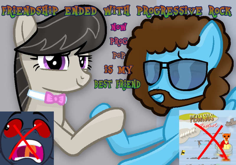 Size: 1280x896 | Tagged: safe, artist:grapefruitface1, derpibooru import, octavia melody, oc, oc:electric light (jeff lynne pony), ponified, pony, album cover, aviator glasses, base used, beard, bowtie, canon x oc, crossed out, derpibooru exclusive, facial hair, genesis, holding hooves, hoofshake, image, in-joke, jeff lynne, king crimson, looking at you, meme, png, ponified album cover, progressive rock, shipping, sunglasses, updated