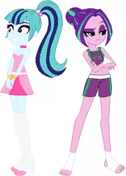 Size: 380x528 | Tagged: safe, artist:darthrivan, artist:sturk-fontaine, derpibooru import, aria blaze, sonata dusk, equestria girls, alternate universe, bases used, duo, duo female, exeron fighters, feetwraps, female, handwraps, image, martial artist, martial arts kids, muay thai, png, popstar, siblings, singer, sports tape, the dazzling family, twin sisters