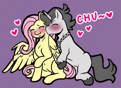 Size: 1000x732 | Tagged: safe, artist:vodkamewtwoni, derpibooru import, fluttershy, oc, oc:two tone, pegasus, pony, unicorn, canon x oc, female, fluttertone, image, kiss on the cheek, kissing, male, png, ponysona, self shipping, shipping, straight