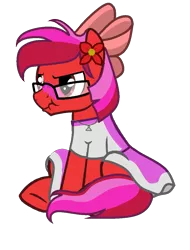 Size: 866x1142 | Tagged: safe, artist:ngthanhphong, derpibooru import, oc, oc:ruby star, unofficial characters only, pony, blushing, bow, clothes, crossdressing, dress, embarrassed, flower, flower in hair, glasses, image, jewelry, male, necklace, png, prank, pranked, simple background, sitting, solo, stallion, transparent background