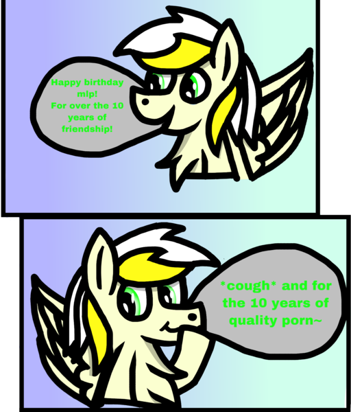 Size: 1633x1915 | Tagged: suggestive, artist:nutking, derpibooru import, oc, oc:white waters, pegasus, comic, derpibooru exclusive, gradient background, image, male, mlp fim's tenth anniversary, pegasus oc, png, solo, solo male, text, wings