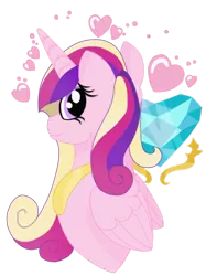 Size: 2000x2533 | Tagged: safe, artist:mark-terron, derpibooru import, princess cadance, alicorn, pony, bust, crystal heart, female, floating heart, heart, image, looking back, mare, png, profile, simple background, solo, transparent background