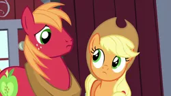 Size: 1280x720 | Tagged: safe, derpibooru import, screencap, applejack, big macintosh, earth pony, pony, brotherhooves social, female, image, looking at each other, male, mare, png, stallion