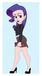 Size: 492x900 | Tagged: safe, artist:bubblenote, derpibooru import, rarity, human, breasts, busty rarity, clothes, dress, ear piercing, earring, female, high heels, humanized, image, jewelry, jpeg, piercing, purse, shoes, simple background, solo, stiletto heels