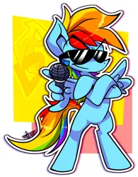 Size: 800x1024 | Tagged: safe, artist:thegreatrouge, derpibooru import, rainbow dash, pegasus, pony, bipedal, crossed arms, crossover, deal with it, female, friday night funkin', image, mare, microphone, png, solo, sunglasses, swag, wing hands, wing hold, wings