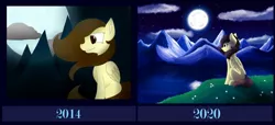 Size: 1600x728 | Tagged: safe, artist:whitehershey, derpibooru import, oc, oc:white hershey, unofficial characters only, pegasus, pony, female, image, jpeg, moon, mountain, night, night sky, redraw, scenery, sky, solo