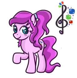 Size: 1092x1096 | Tagged: safe, artist:redpalette, derpibooru import, oc, oc:violet ray, unofficial characters only, earth pony, pony, cutie mark, hair tie, image, png, signature, simple background, smiling, solo, transparent background