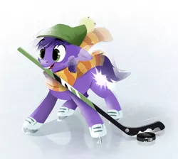 Size: 1280x1149 | Tagged: safe, artist:28gooddays, derpibooru import, oc, oc:proudy hooves, unofficial characters only, earth pony, pony, beanie, clothes, hat, hockey, hockey stick, image, mouth hold, png, scarf, solo, sports