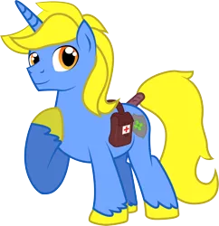 Size: 2210x2279 | Tagged: safe, artist:khaki-cap, derpibooru import, oc, oc:cure wounds, unofficial characters only, pony, unicorn, derpibooru community collaboration, 2021 community collab, bag, cutie mark, horn, image, male, medical saddlebag, png, saddle bag, simple background, stallion, transparent background, unicorn oc, vector