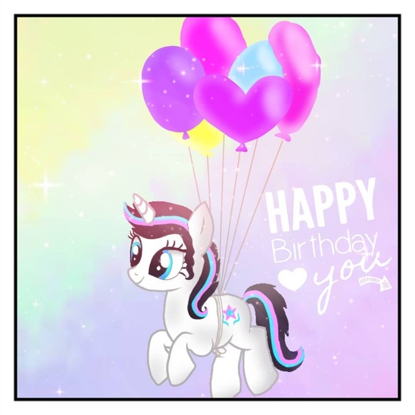 Size: 1080x1080 | Tagged: safe, artist:rxndxm.artist, derpibooru import, oc, oc:shooting star, unofficial characters only, pony, unicorn, balloon, eyelashes, floating, flying, horn, image, jpeg, solo, unicorn oc