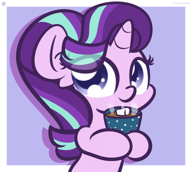 Size: 2850x2560 | Tagged: safe, artist:kimjoman, derpibooru import, starlight glimmer, pony, unicorn, chibi, chocolate, cute, empathy cocoa, female, food, glimmerbetes, high res, hoof hold, hot chocolate, image, mare, marshmallow, mug, png, solo