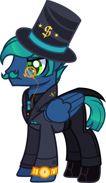 Size: 3500x6026 | Tagged: safe, artist:n0kkun, derpibooru import, oc, oc:gold broker, unofficial characters only, pegasus, pony, boots, clothes, facial hair, hat, image, male, monocle, moustache, necktie, pants, png, shirt, shoes, simple background, solo, stallion, suit, top hat, transparent background, vest, watch, wristwatch