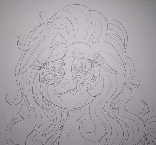Size: 1993x1848 | Tagged: artist needed, safe, derpibooru import, pinkie pie, earth pony, pony, bust, crying, female, image, jpeg, lineart, mare, photo, sad, solo, traditional art